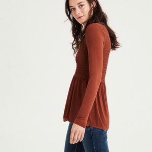 American Eagle Ling Sleeve Peplum Shirt